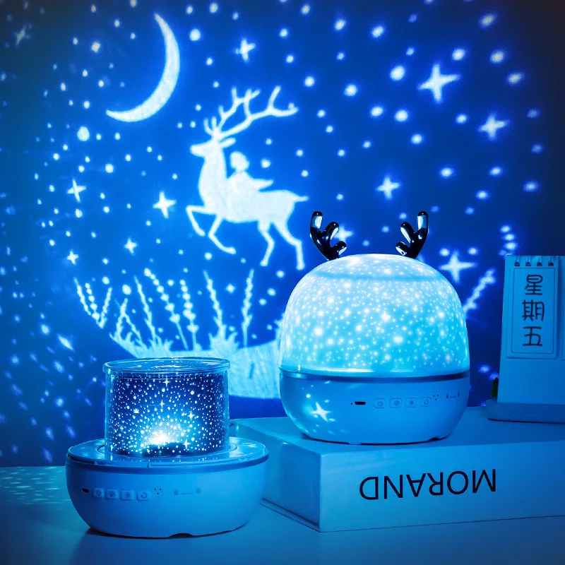 Abide Elf Cute Rabbit Starry Sky Projection Lamp Led Usb Charging Rotate Night Light Colorful Projector Kids Birthday Gift Cute Rabbit Elk Starry Sky Projection Light Led Rechargeable Chipotle Bowl Ch