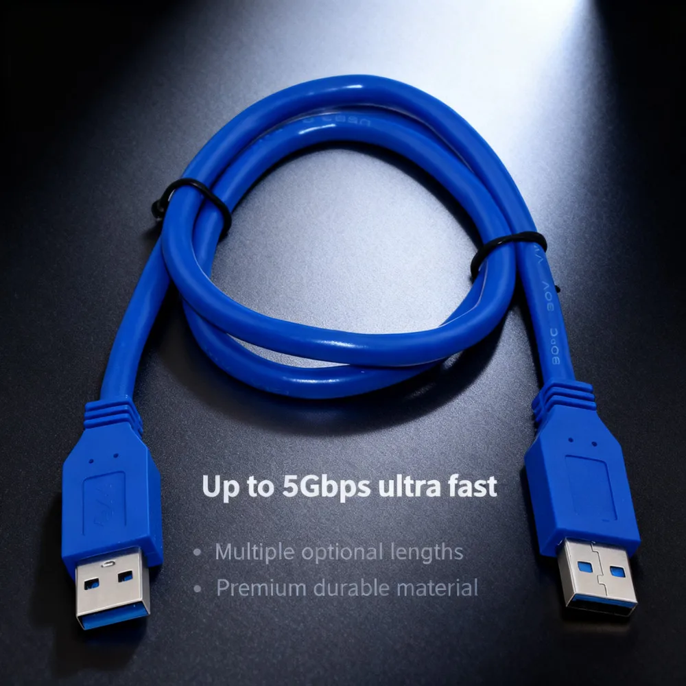 Фото Кабель USB 3,0, штекер-штекер, 0,6 м/2 фута, 1,5 м/5 футов, для передачи данных, жестких дисков, ноутбуков, ПК №1