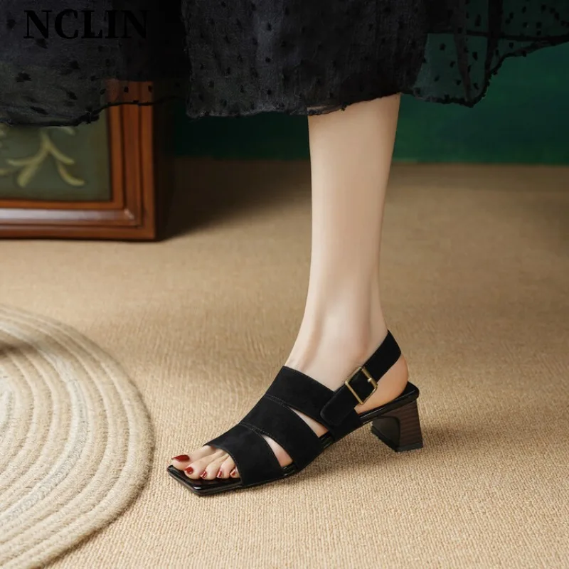 Женские босоножки из натуральной кожи сандалии на платформе с ремешком и пряжкой