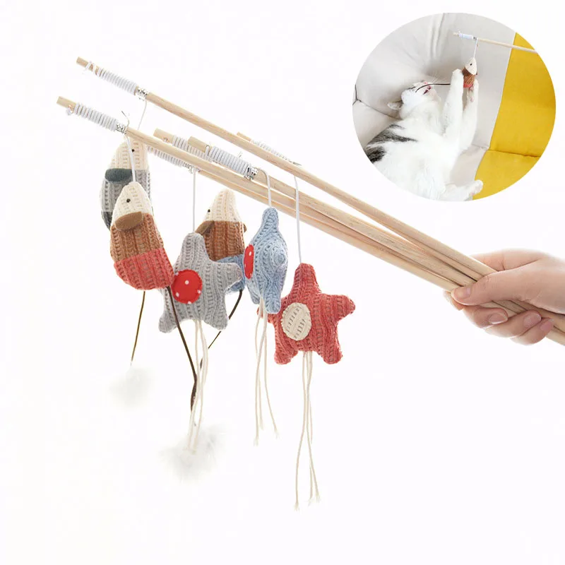 

Interactive Feather Toys Colorful Rod Cat Wand Toys Mouse Wood Pet Cat Toys Interactive Stick Pet Cat Supplies Product