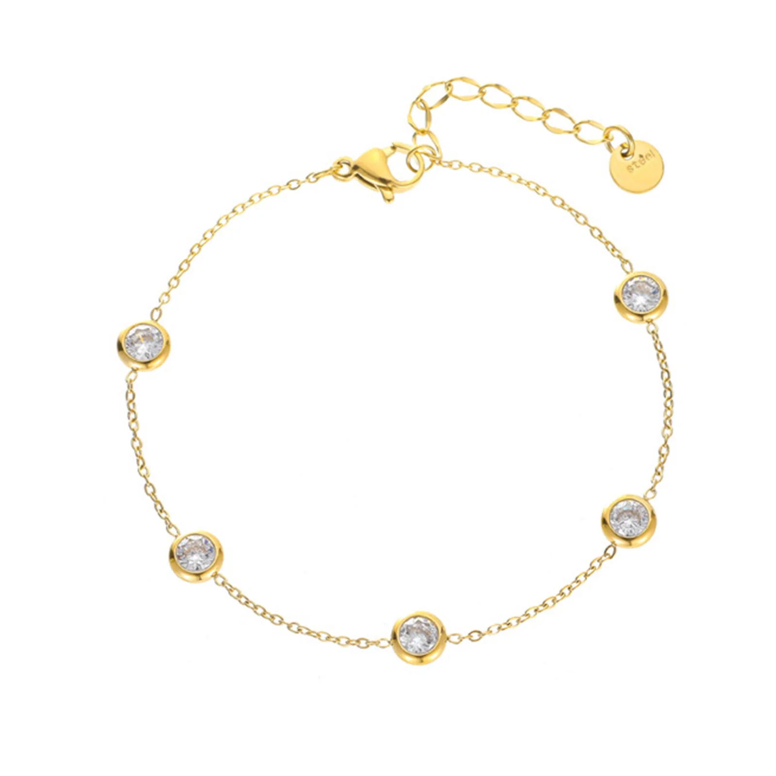 

Lovely Dainty Chain Bracelet , Adjustable Stone Charm Bracelet, Stainless Steel Layering Jewelry for Mother's Day