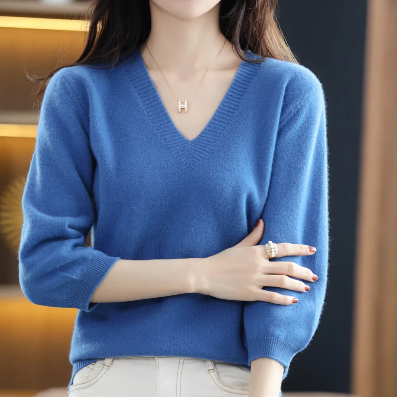 

Женский шерстяной свитер с V-образным вырезом и рукавом три четверти