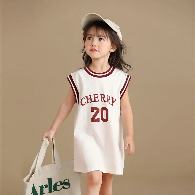 

Girls Summer Casual Cotton Casual Sports T-shirts 18M-10Years Girls Sleeveless Oversized Loose Basketball Baby Tops Tee Clothes