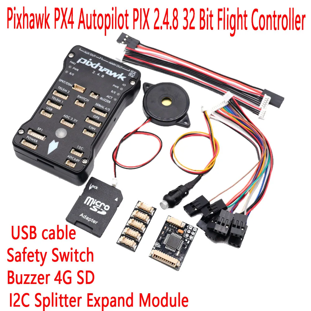 

Flight Controller Pixhawk PX4 Autopilot PIX 2.4.8 32 Bit + Safety Switch + Buzzer 4G SD +I2C Splitter Expand Module + USB cable