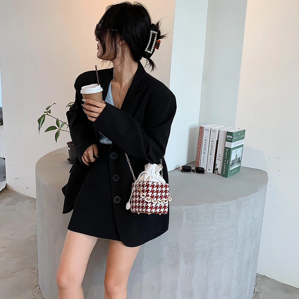 

Fashionable Shoulder Messenger Bag PU Leather Casual Retro Houndstooth Bags Women Handbags Totes Bags Clutch Bag