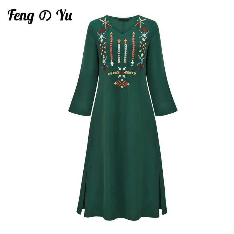 Женское летнее платье в этническом стиле, свободное повседневное длинное платье с зеленой лентой и коротким рукавом, юбка в арабском мусуль...