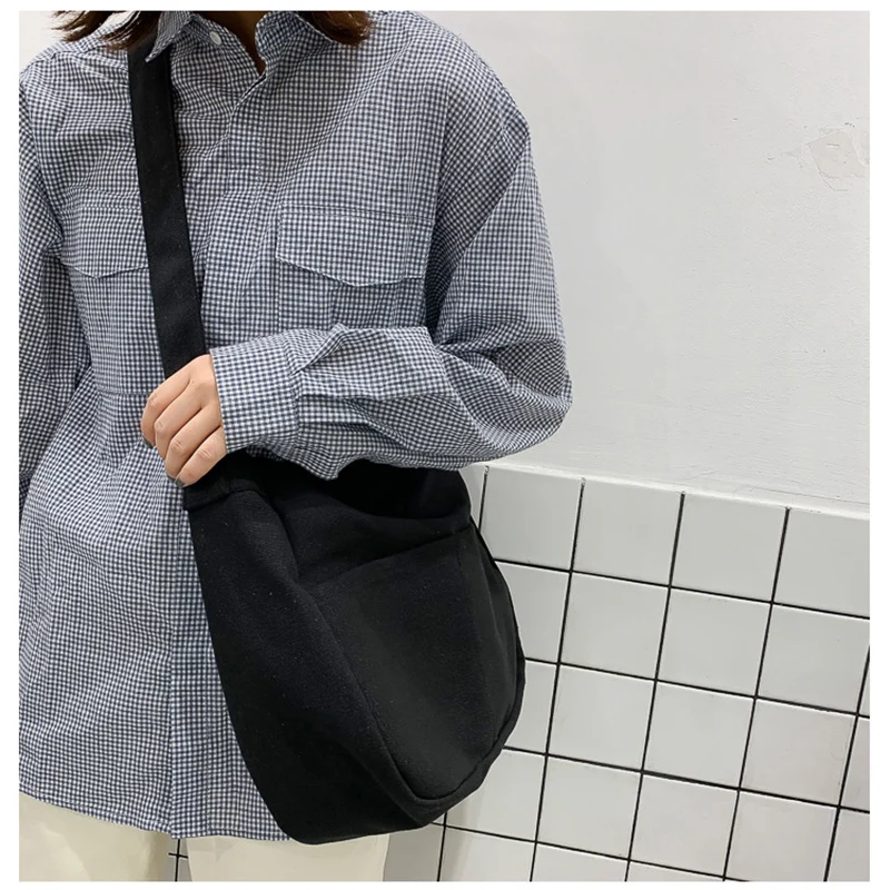 Large Capacity Students Canvas Shoulder Bags Female Handbags Korean Satchel Cotton Cloth Crossbody Bag Women 2023 School Bag