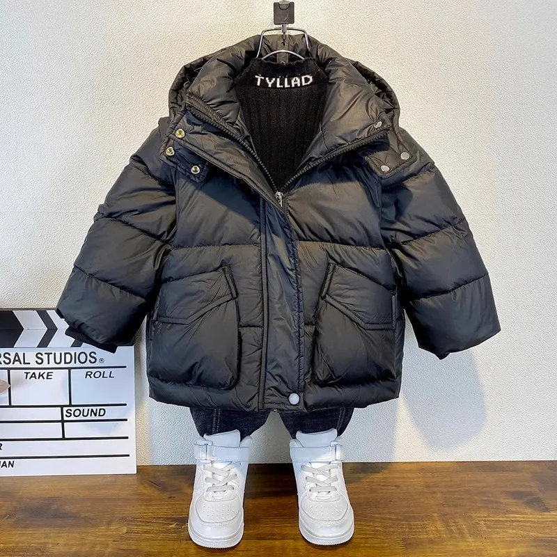 

Teenagers Boys Down Jacket Autumn Winter Keep Warm Solid Color Fashion Outerwear Hooded Zipper Boys Coat 4-14 Years Kids Clothes