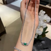 foydjew 2022 luxury new micro inlaid full diamond emerald necklaces womens design geometric green zircon clavicle necklace