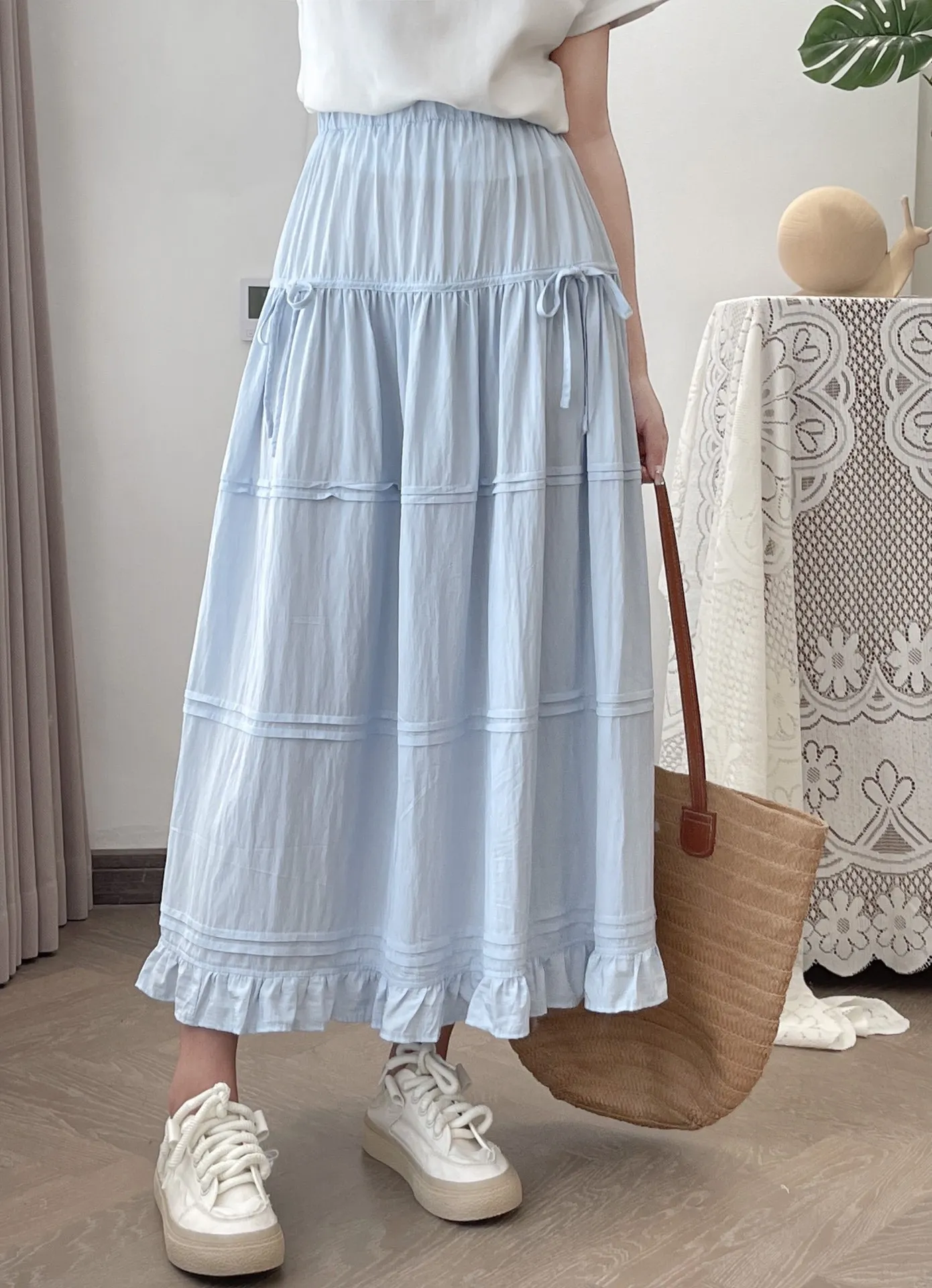 Юбка Женская средней длины с оборками милая хлопковая юбка эластичным поясом