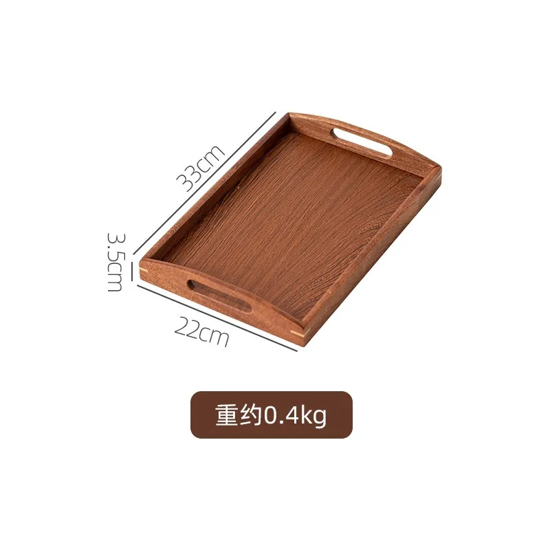 Ebony Rectangular Wooden Tray with Golden Metal Handle for Water Cup Fruit Food Bread Sundries Serving Household Organizer