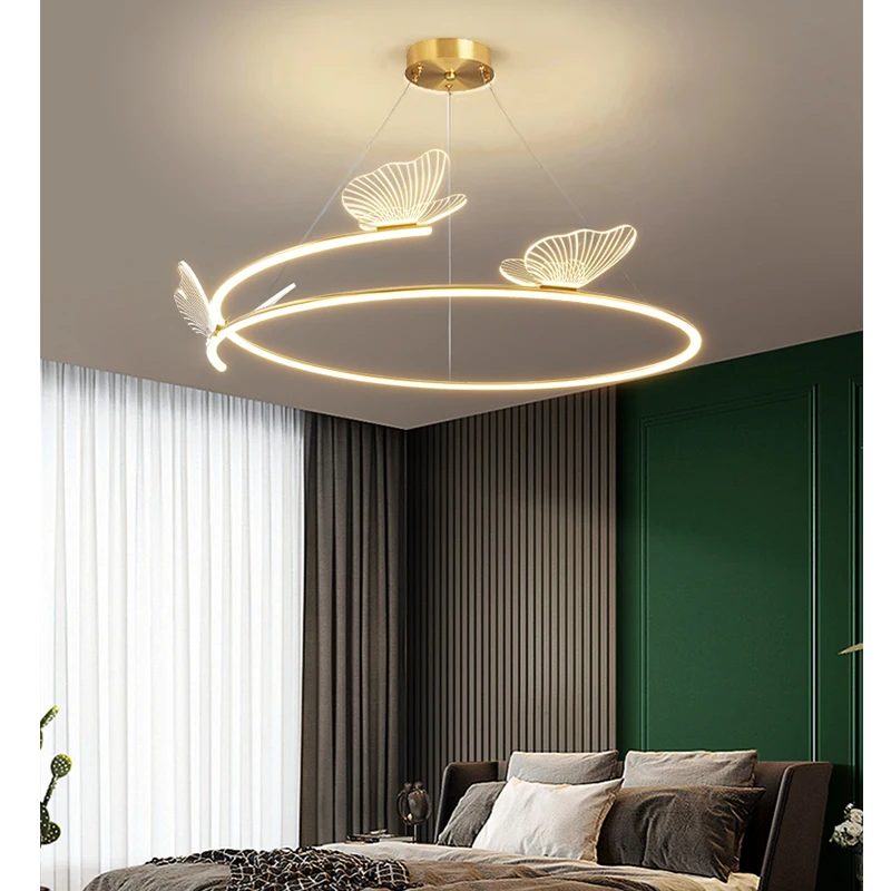 Simple Modern Fashion Lliving Room Dining Room Chandelier Butterfly Creative Decoration Bedroom LED Line Round Light