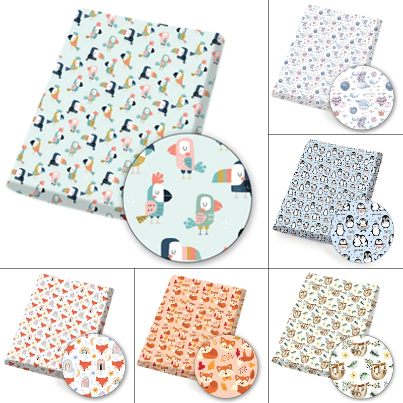 

Polyester Cotton Fabric Cartoon Penguin Fox Printed Cloth Sheets DIY Mask Dress Supplies Handmade Mask Home Textile 45*145cm 1pc