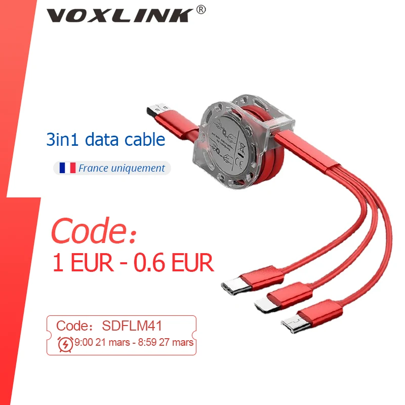 

VOXLINK 3 in 1 Retractable USB Cable For iPhone XS X Charging Charger Micro USB Cable For Android USB Type C Mobile Phone Cables