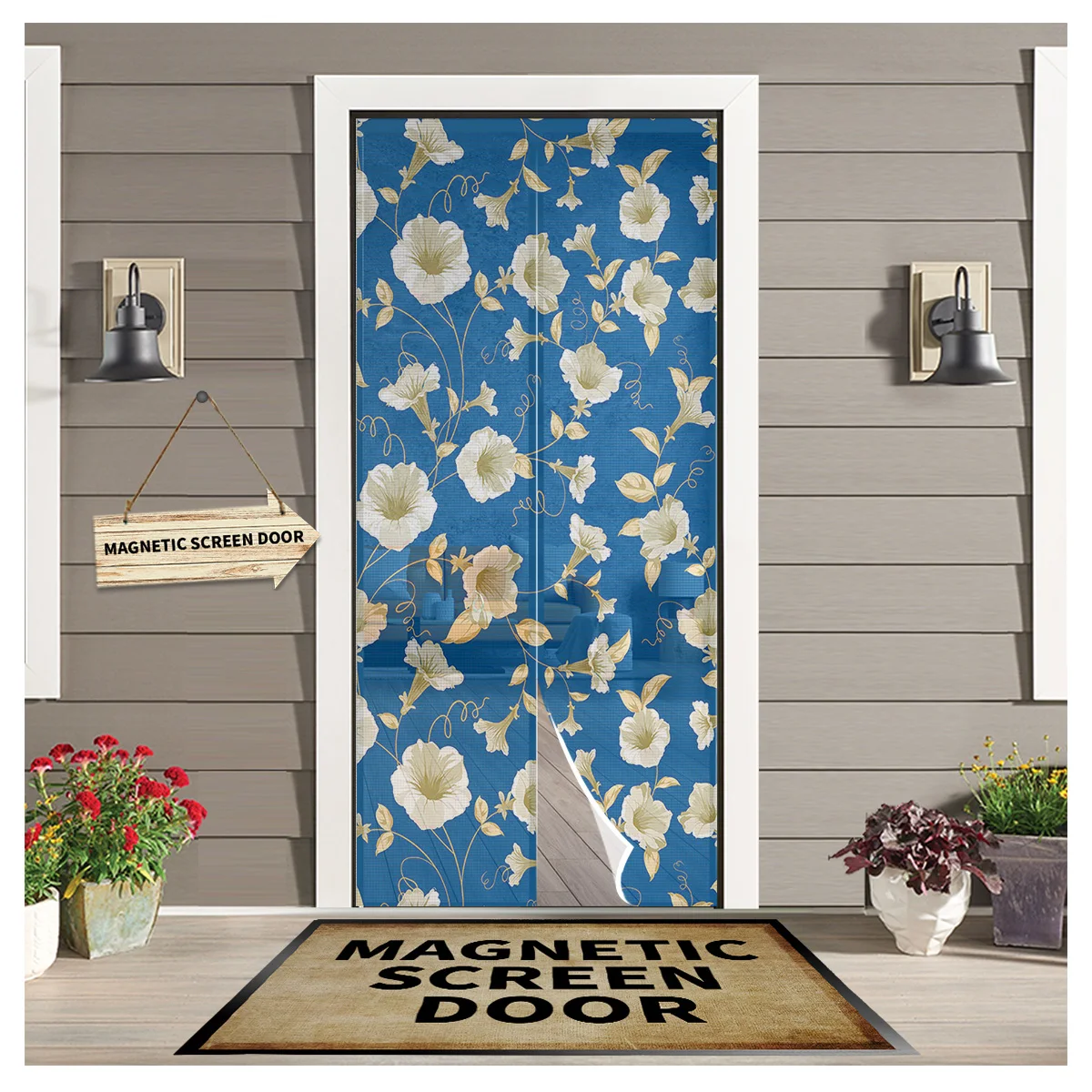 

Flower Vintage Luxury Texture Magnetic Net Door Screen Mesh Automatic Closing Anti Mosquito Insect Door Curtain