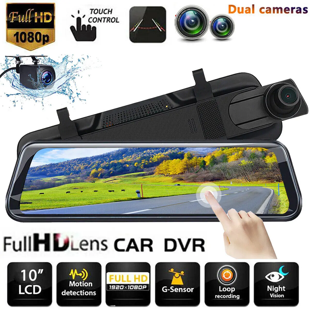 

10Inch FHD 1080P Car DVR Dash Cam Dual Lens Rearview Mirror Recorder Camera RearView Mirror Car Camera Dash Cam