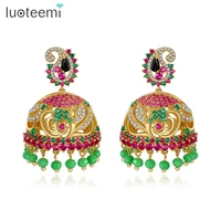 luoteemi gorgeous colorful indian design drop earrings for women wedding party green beads ethnic flower brincos mother day gift