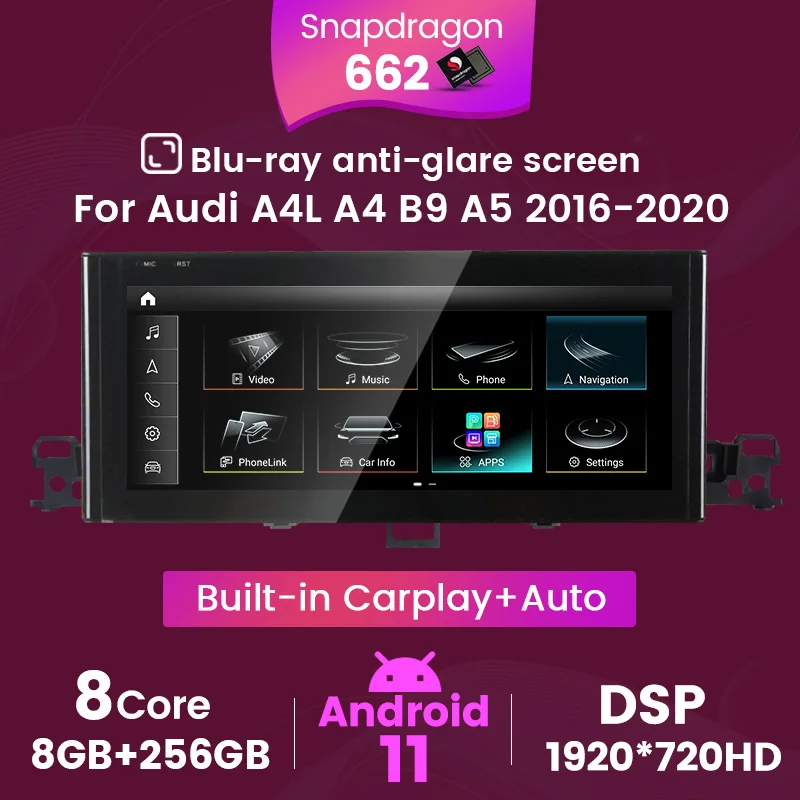 

12.5" Qualcomm Snapdragon 662 Octa Core Car Radio Stereo GPS Navigation For Audi A4L A4 B9 A5 2016 - 2020 Car Multimedia Host