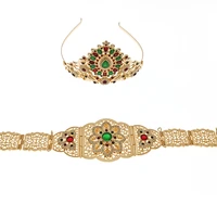 moroccan wedding jewelry set metal belt crystal crown arabian lady body chain hair jewelry bridal gift free shipping
