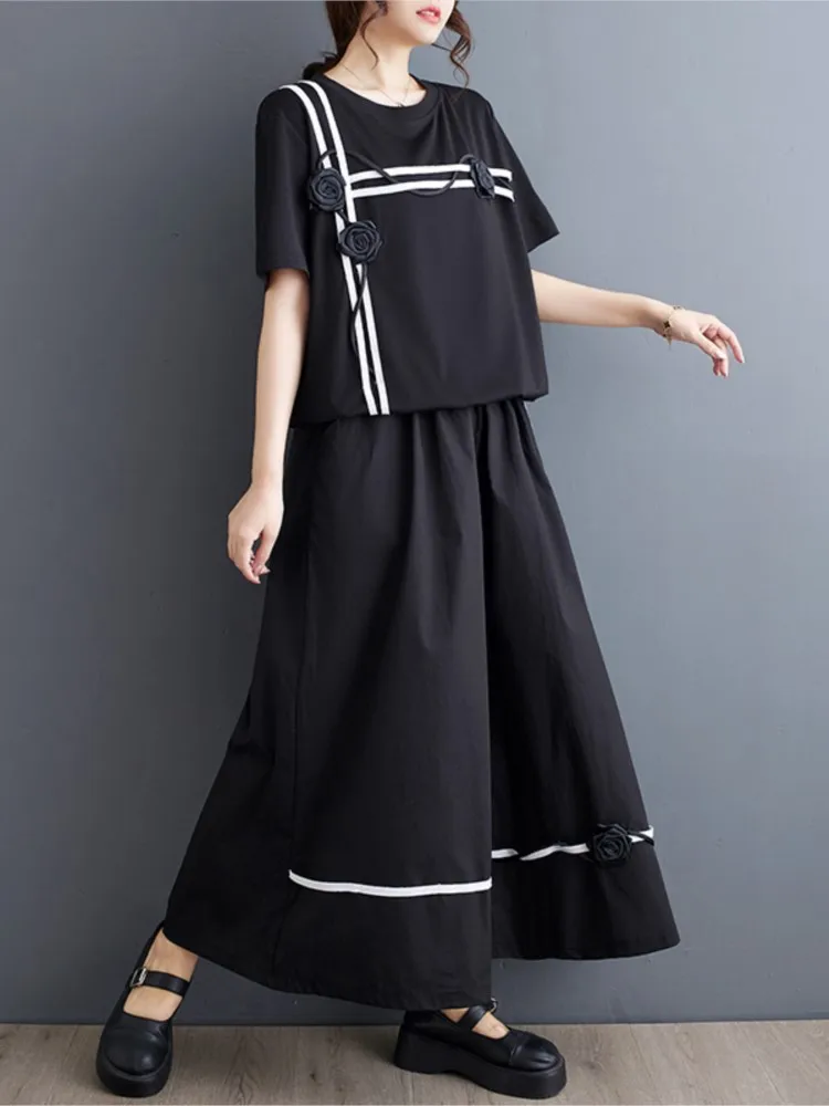 Женский комплект из 2 предметов блузка с коротким рукавом и цветочным принтом