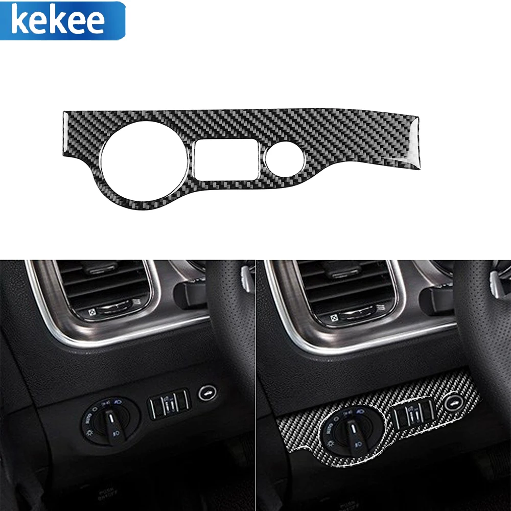 

For Dodge Charger 2015-up Real Carbon Fiber Car Interior Decal Auto Headlight Switch Panels Sticker Trim Strips Accessories LHD