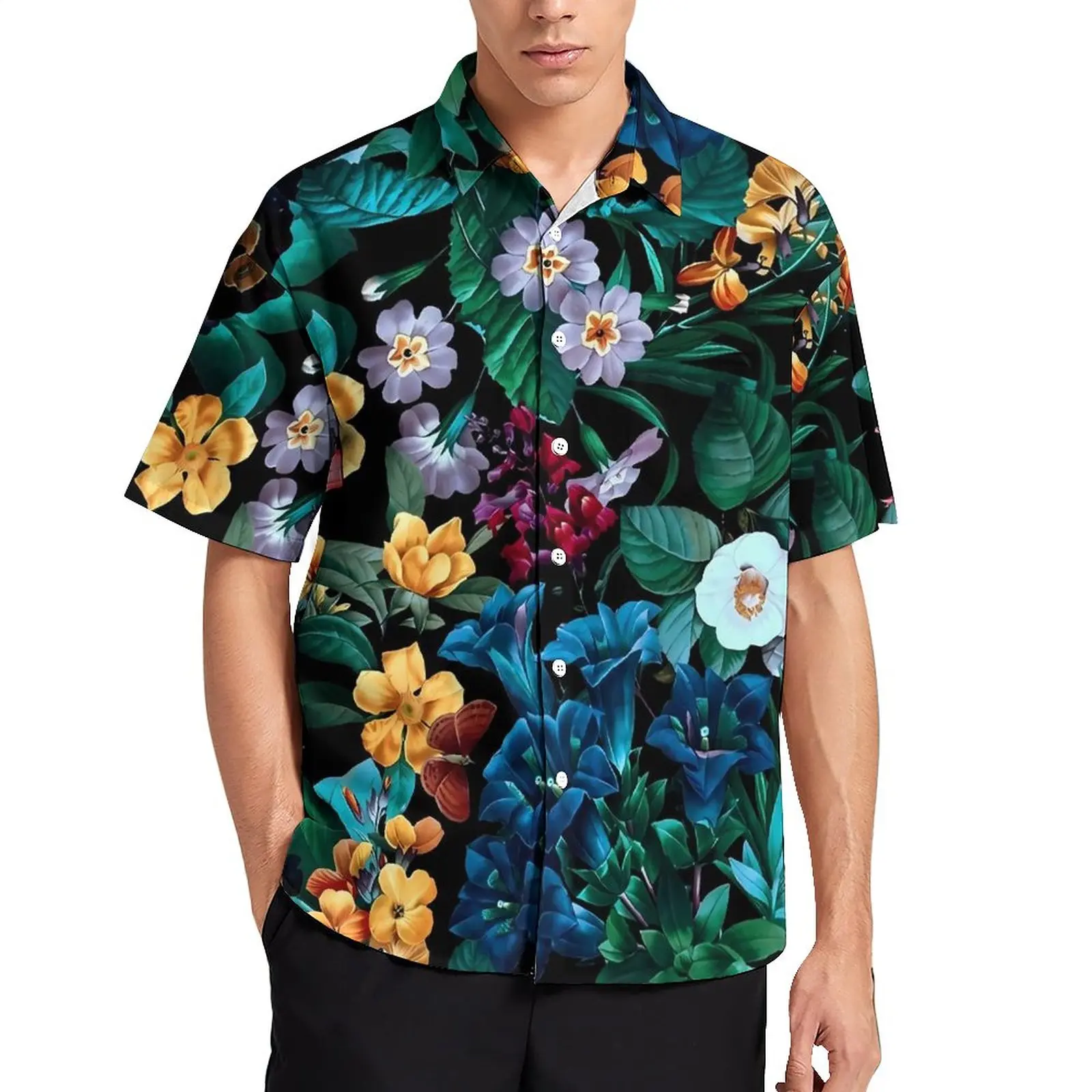 

Colorful Floral Casual Shirt Midnight Garden Beach Loose Shirt Hawaiian Streetwear Blouses Short Sleeve Graphic Oversize Clothes