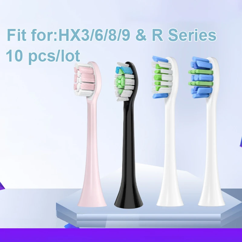 

10 шт. сменные головки щеток для Philips HX3/6/8/9 & R серии электрическая зубная щетка Sonicare мягкие насадки для щетины DuPont