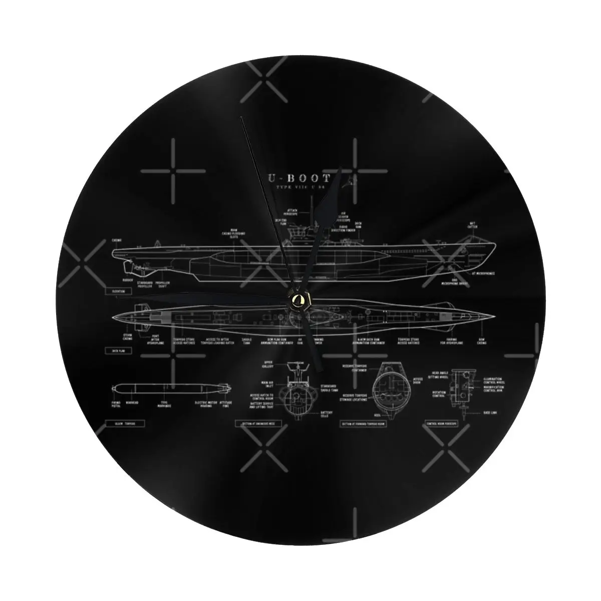 Das Boot U-Boot Тип VIIC (U-96) (белый трафарет-без фона) настенные часы украшение комнаты