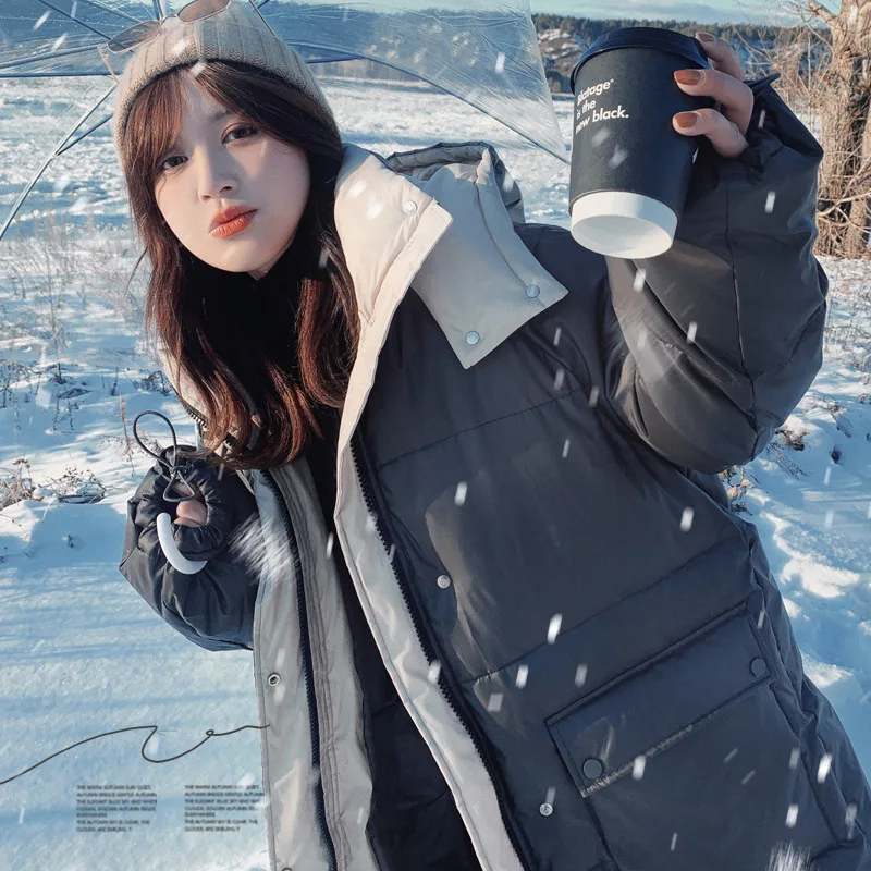 Down jacket women's long knee-length loose warm jacket
