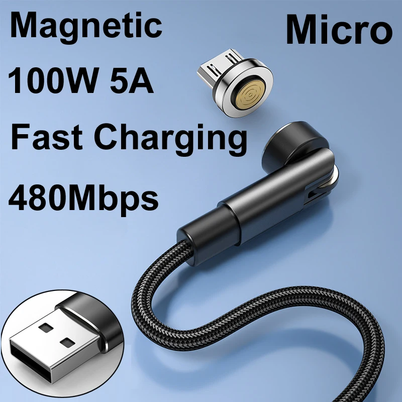 

100W 5A 540 Rotate Magnetic Cable Fast Charging Magnet Charger Data Transfer Micro USB Cable Mobile Phone 5V 2.4A Wire Cord