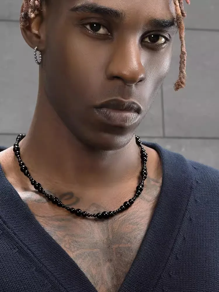 Ожерелье с черным ониксом в стиле хип-хоп и панк модное ожерелье до ключиц для