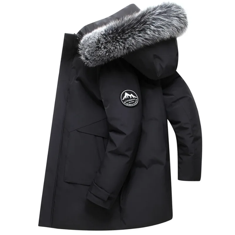 Down Jacket Men's Medium and Long Section 2022 New Hooded Big Fur Collar Fashion Winter Thickening Men's Jacket Trendy Men