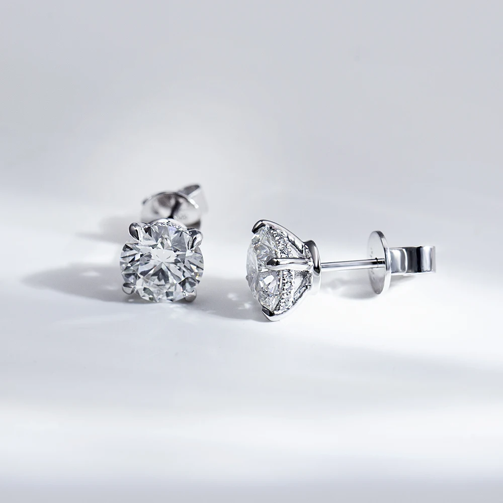 Серьги-гвоздики с бриллиантами круглой огранки 2 карата ювелирные изделия из