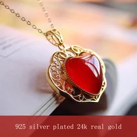 red agate pendant female retro court style 925 silver necklace high sense jewelry 2022 fashionable women