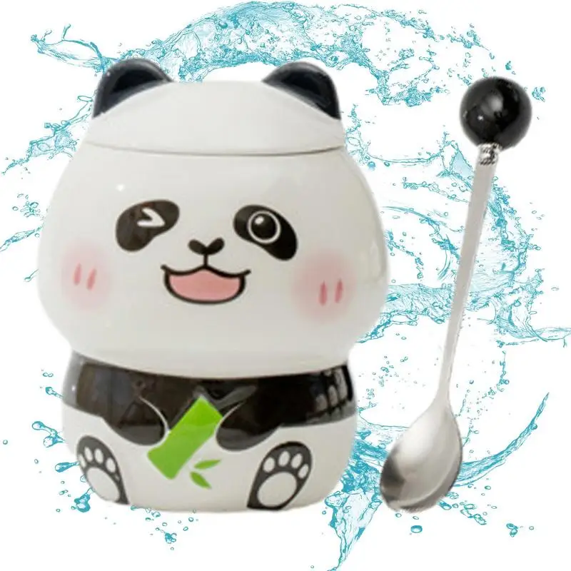 

Panda Coffee Mug 420ml Cute Panda Ceramic Cups with Lid and Spoon Cartoon Relief Panda Mugs Ceramic Tea Coffee Cup for Homes