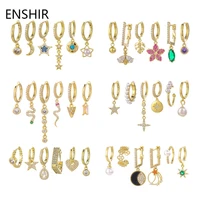 enshir gold plated 6 piece hoop earrings set for women geometric zircon pendant earrings jewelry gifts