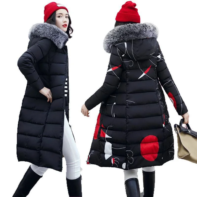 

2020 New Women Parkas Winter Jacket Fur Collar Hooded Overcoat Female Jacket Warm Thicken Cotton Padded Parka Long Coat Outwear
