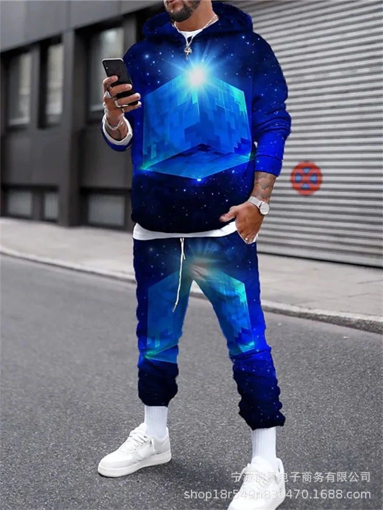 

Autumn Men's and Women's New Halloween Geometric 3D Printed Sweater Sweatpants Two-piece Set Tracksuit Men Loose Hip Hop Clothes