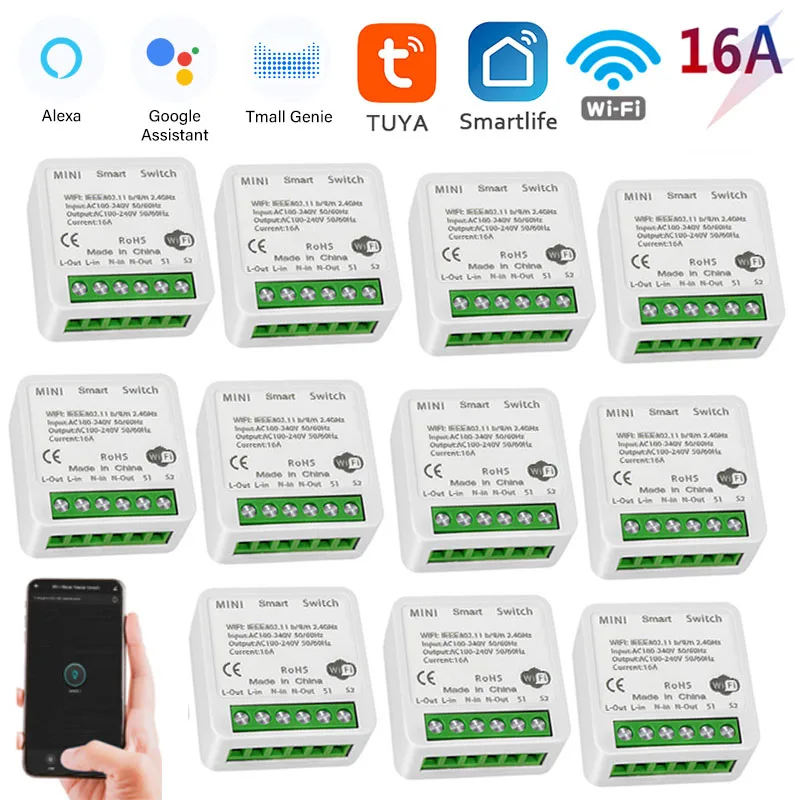 

Wifi DIY Smart Switch Remote Controller 10A/16A Wireless Switches Smart Home Tuya Smart Life APP Control Via Alexa Google Home