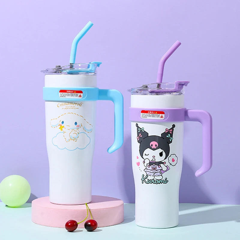 

Кавайная Вакуумная чашка Sanrio Kuromi, аниме, мультяшный, 304, нержавеющая сталь, большая емкость, для рабочего стола, воды, детские подарки