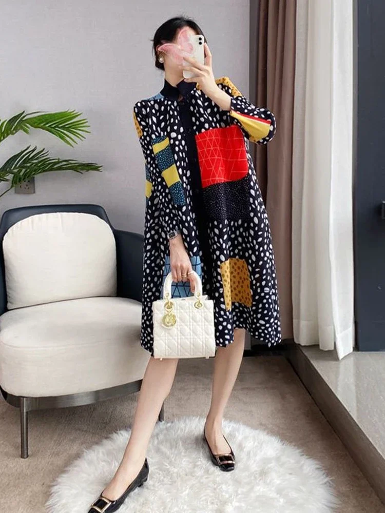 Женское плиссированное платье Мияки Элегантное однобортное милаки с