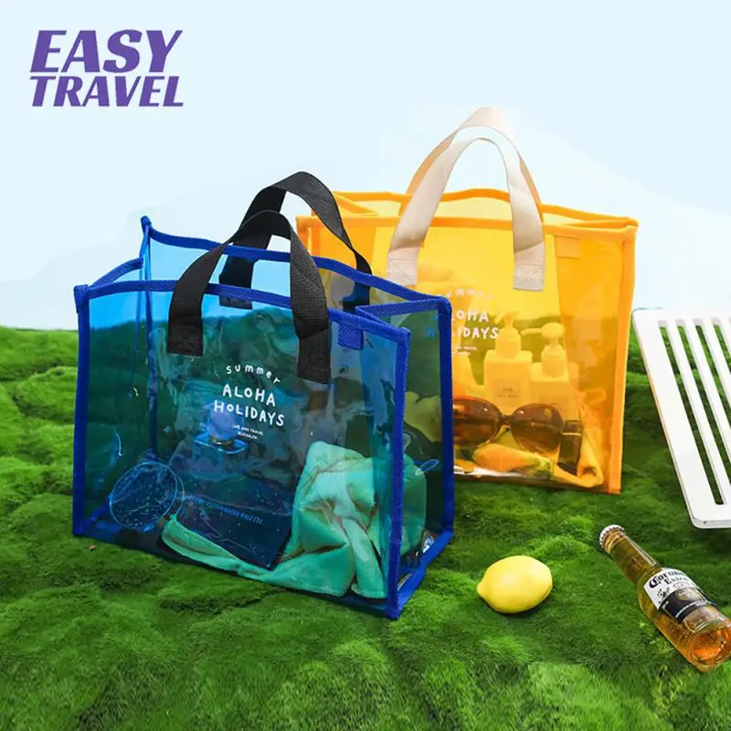 

50 Silk Thickness Swimming Bag Colorful Handbag Keep Warm Snap Closure Beach Bags Mesh Transparent Beach Bags High Quality