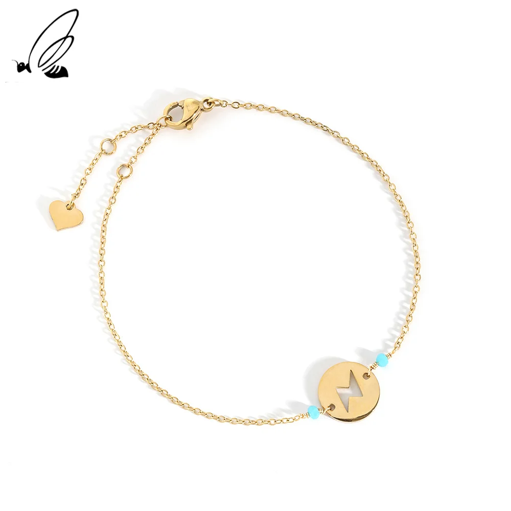 

Minimalist Bracelet Gift For Women Chain Lightning Shape Stainless Steel Boho Plating Gold Color Accessories Jewelry 2021 Trend