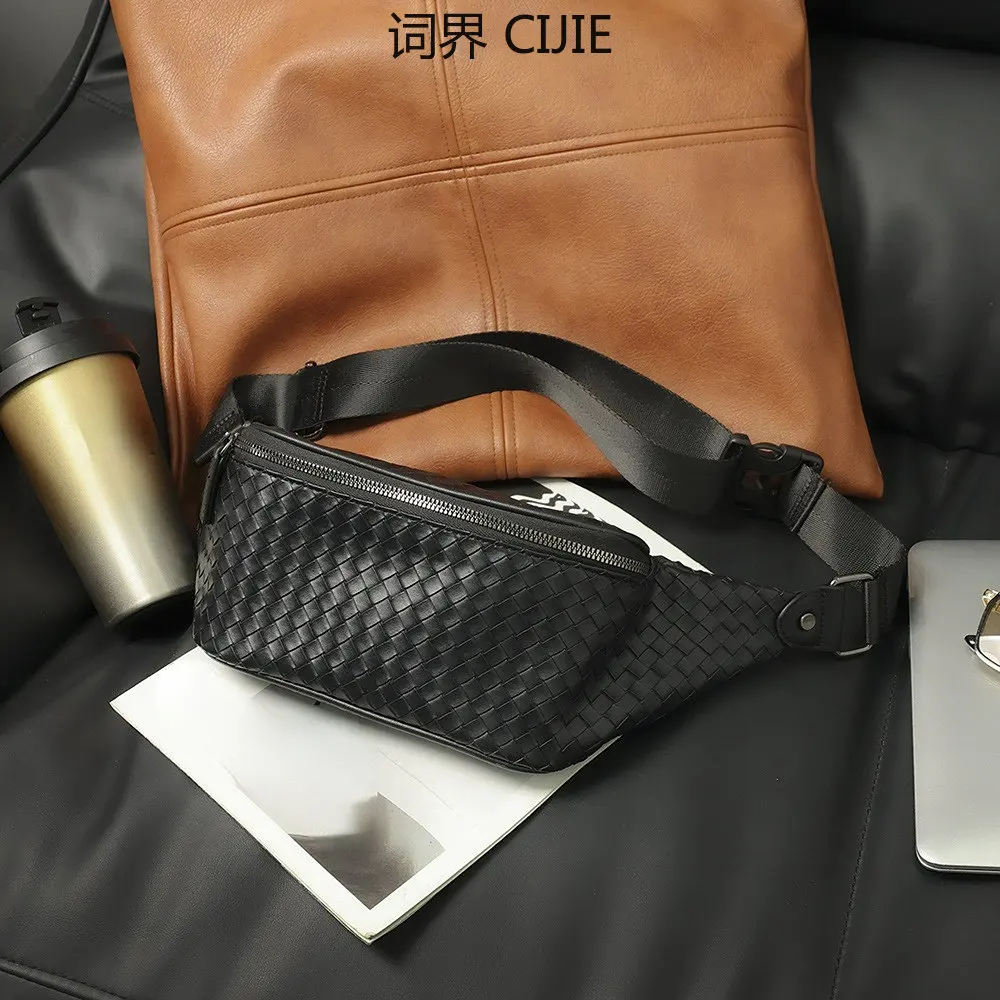 

Новинка, плетеная поясная сумка, мужской повседневный рюкзак, небольшая сумка-мессенджер