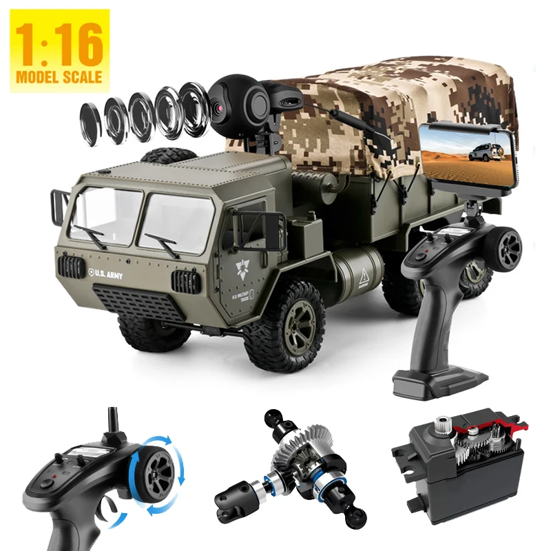 

Hot Sale 6 Wheel Drive 2.4G APP Radio Control 720P HD Camera Military Loadable Army Truck Climbing Card Hobby RC Car Toy Gift