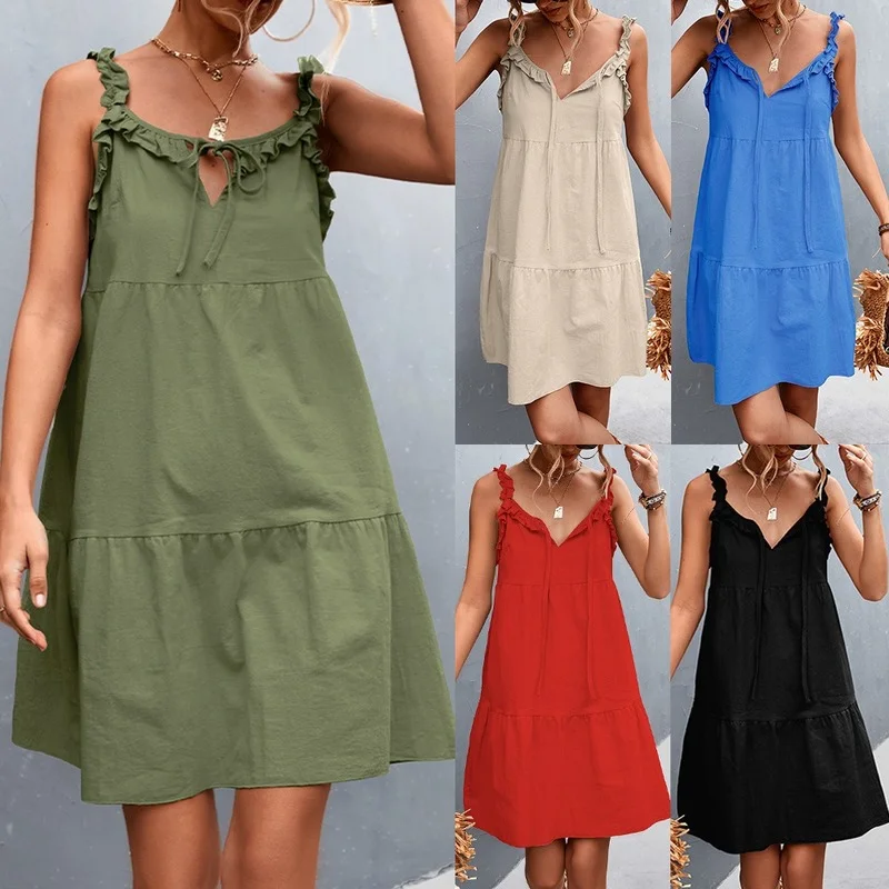 

Женское элегантное пикантное платье без рукавов на шнуровке, летние платья, новинка 2022, повседневное свободное шикарное платье-комбинация ...