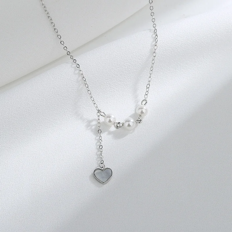 

Tassel Love Shell Pearl Heart-shaped Clavicle Chain Necklace Adjustable Size For Female Design Fashion Sweater Chain Jewelry