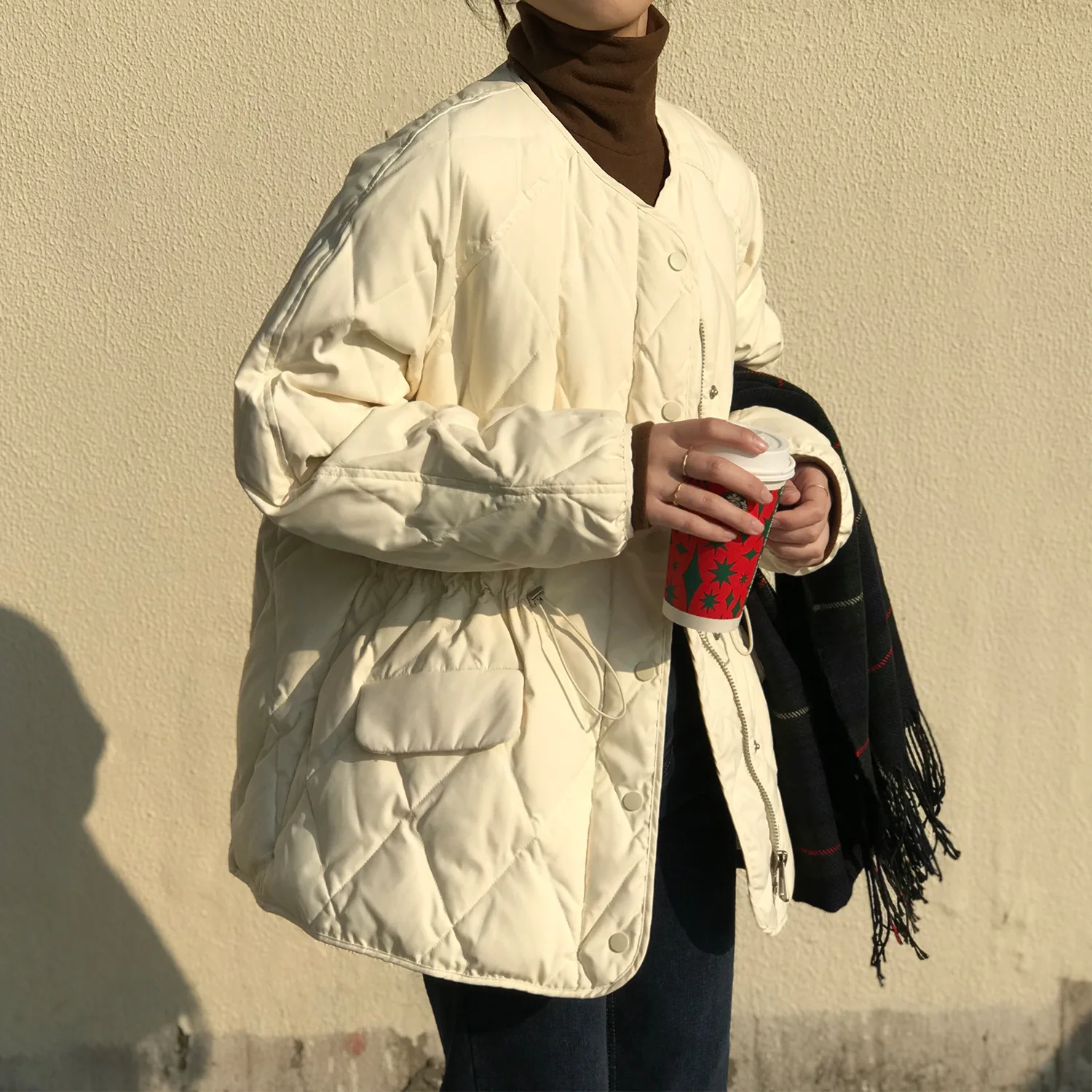 Ringer Cotton Jacket Female 2022 Winter New Collarless Loose Waist Warm Cotton Jacket Women's Clothing