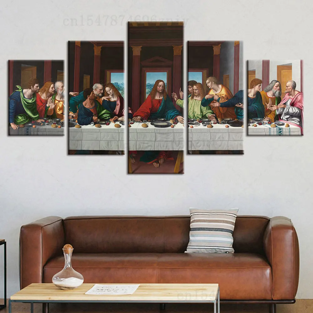 

5 Panel Christian Last Supper Landscape Poster Printed Canvas Painting Artwork Wall Art Room Decoration Aesthetic Home Decor