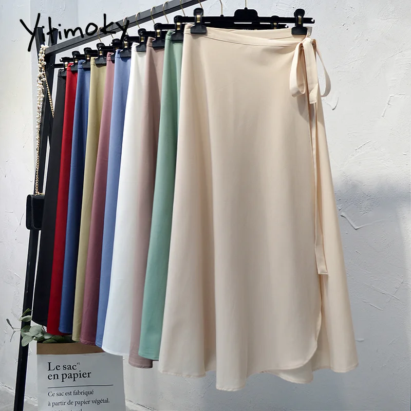 

Yitimoky Wrap Skirts Summer Womens Black Long Skirts for Women Midi Skirt Harajuku White A-LINE Solid Casual High Waist 2022